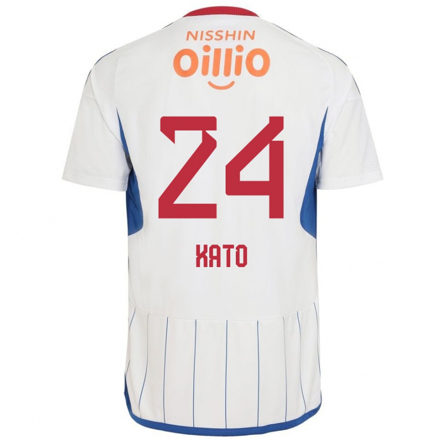 Enfant Football Maillot Hijiri Kato #24 Blanc Bleu Rouge Tenues Extérieur 2024/25