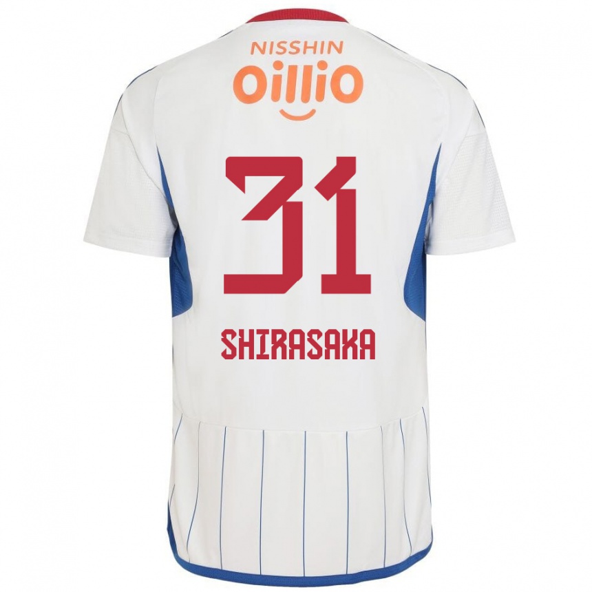 Enfant Football Maillot Fuma Shirasaka #31 Blanc Bleu Rouge Tenues Extérieur 2024/25