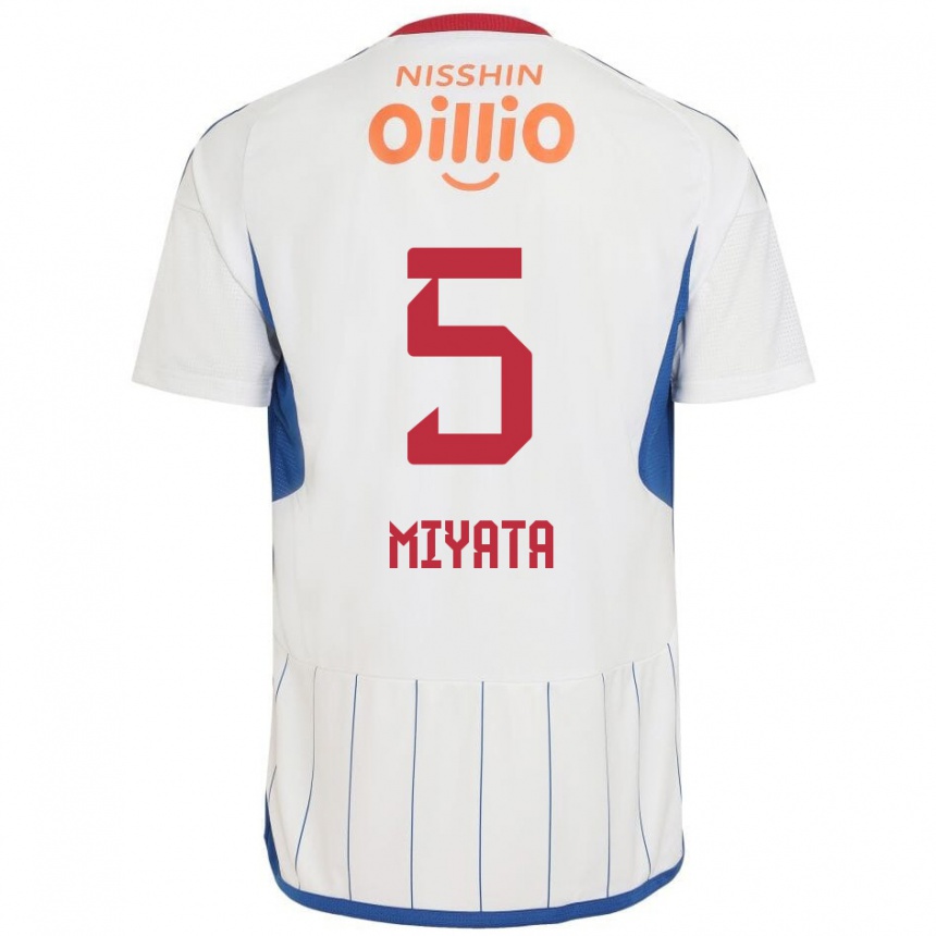 Enfant Football Maillot Haru Miyata #5 Blanc Bleu Rouge Tenues Extérieur 2024/25