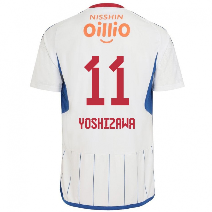 Enfant Football Maillot Mirai Yoshizawa #11 Blanc Bleu Rouge Tenues Extérieur 2024/25