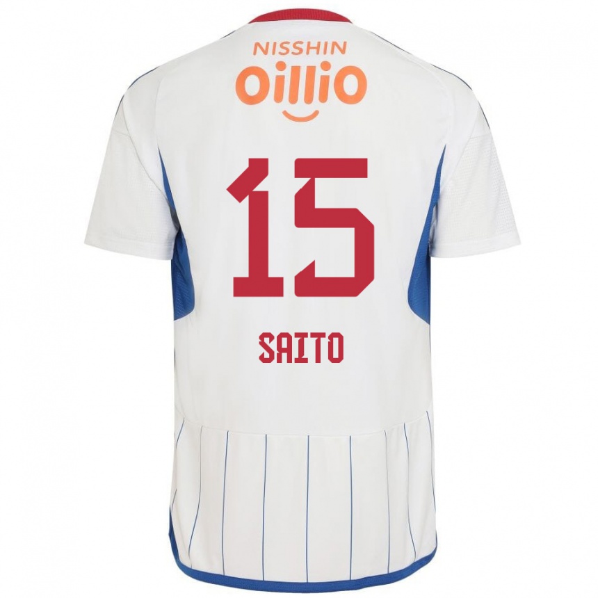 Enfant Football Maillot Haru Saito #15 Blanc Bleu Rouge Tenues Extérieur 2024/25