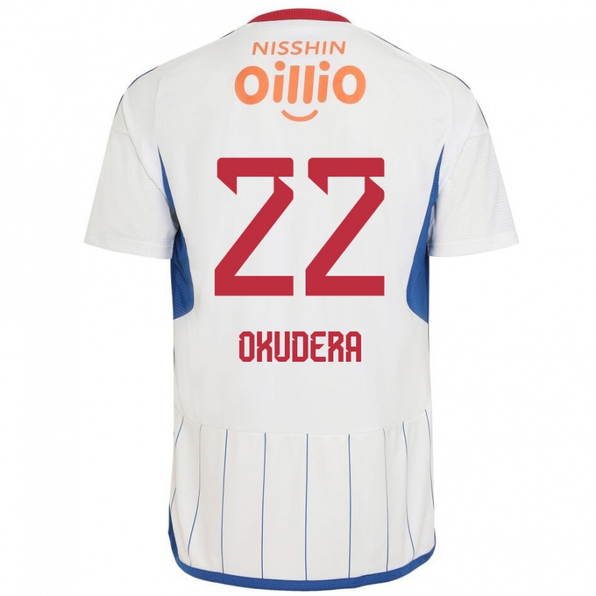 Enfant Football Maillot Minato Okudera #22 Blanc Bleu Rouge Tenues Extérieur 2024/25