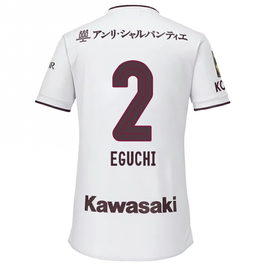 Enfant Football Maillot Takuma Eguchi #2 Blanc Rouge Tenues Extérieur 2024/25