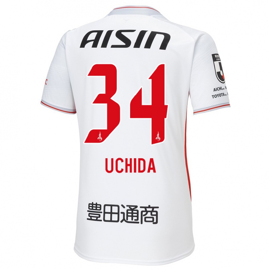 Enfant Football Maillot Takuya Uchida #34 Blanc Jaune Rouge Tenues Extérieur 2024/25