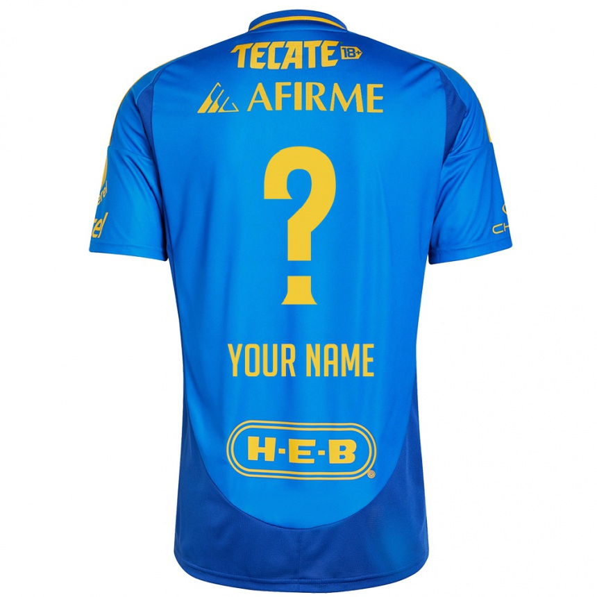 Enfant Football Maillot Votre Nom #0 Bleu Jaune Tenues Extérieur 2024/25