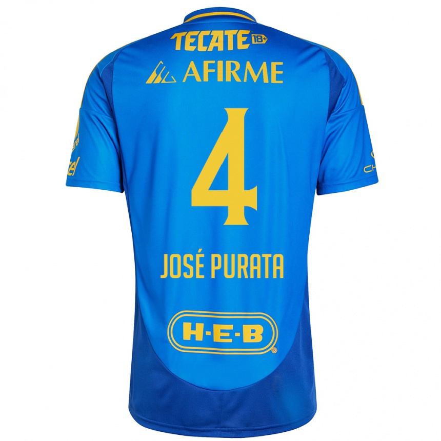 Enfant Football Maillot Juan José Purata #4 Bleu Jaune Tenues Extérieur 2024/25