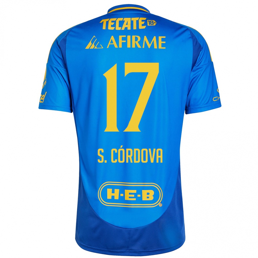 Enfant Football Maillot Sebastián Córdova #17 Bleu Jaune Tenues Extérieur 2024/25