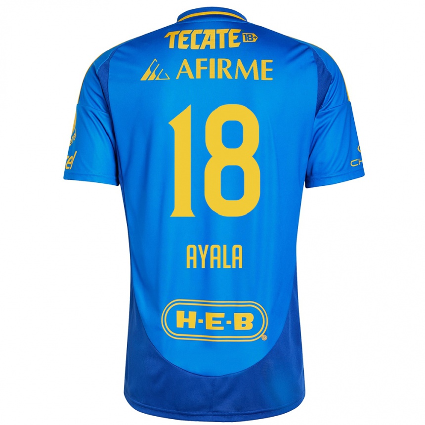 Enfant Football Maillot David Ayala #18 Bleu Jaune Tenues Extérieur 2024/25