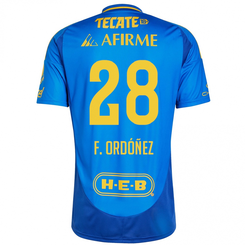 Enfant Football Maillot Fernando Ordóñez #28 Bleu Jaune Tenues Extérieur 2024/25