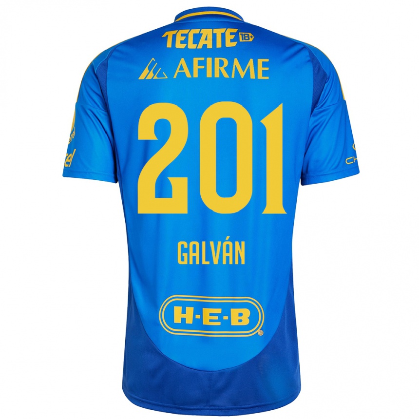 Enfant Football Maillot Isac Galván #201 Bleu Jaune Tenues Extérieur 2024/25