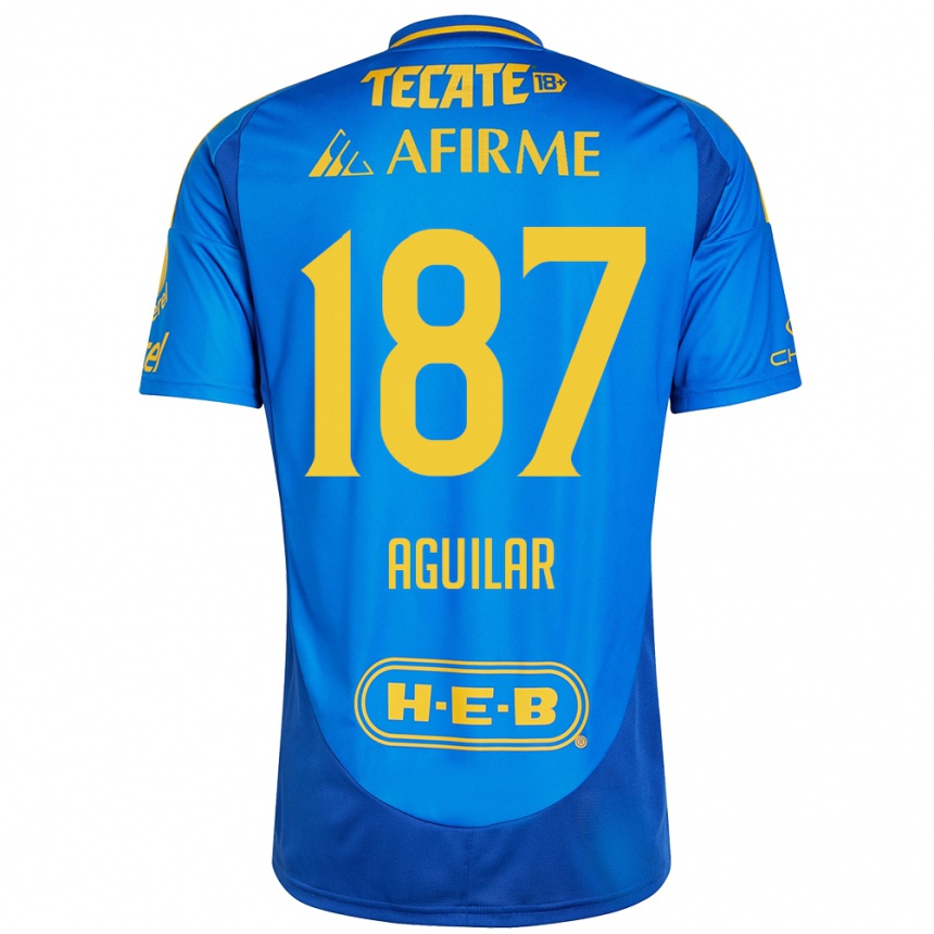 Enfant Football Maillot Manuel Aguilar #187 Bleu Jaune Tenues Extérieur 2024/25