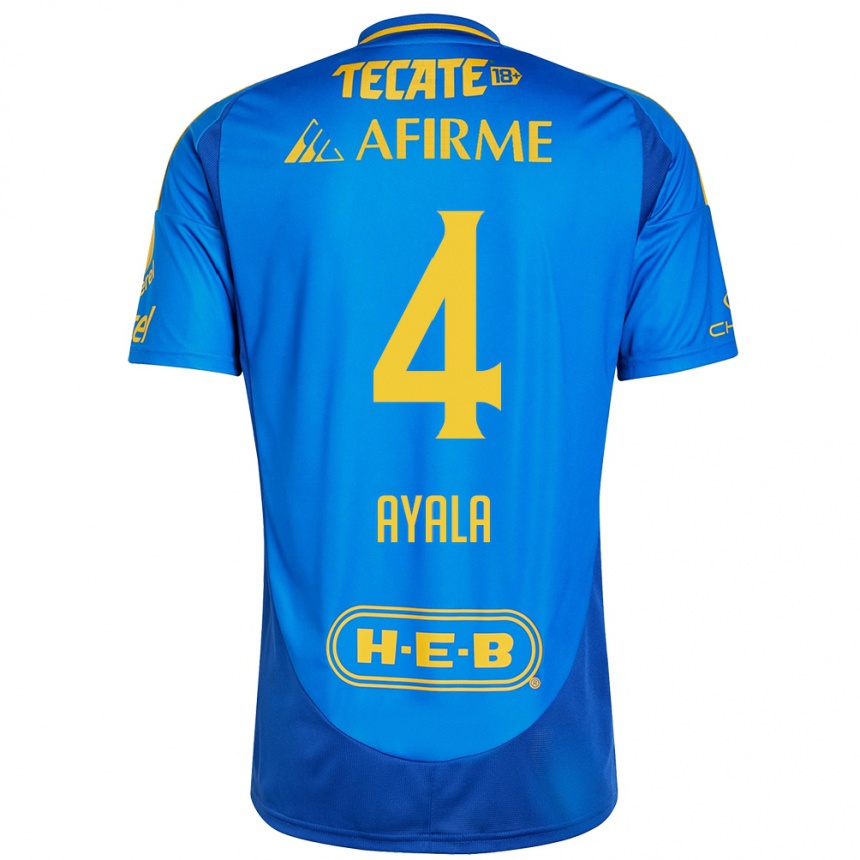 Enfant Football Maillot Hugo Ayala #4 Bleu Jaune Tenues Extérieur 2024/25