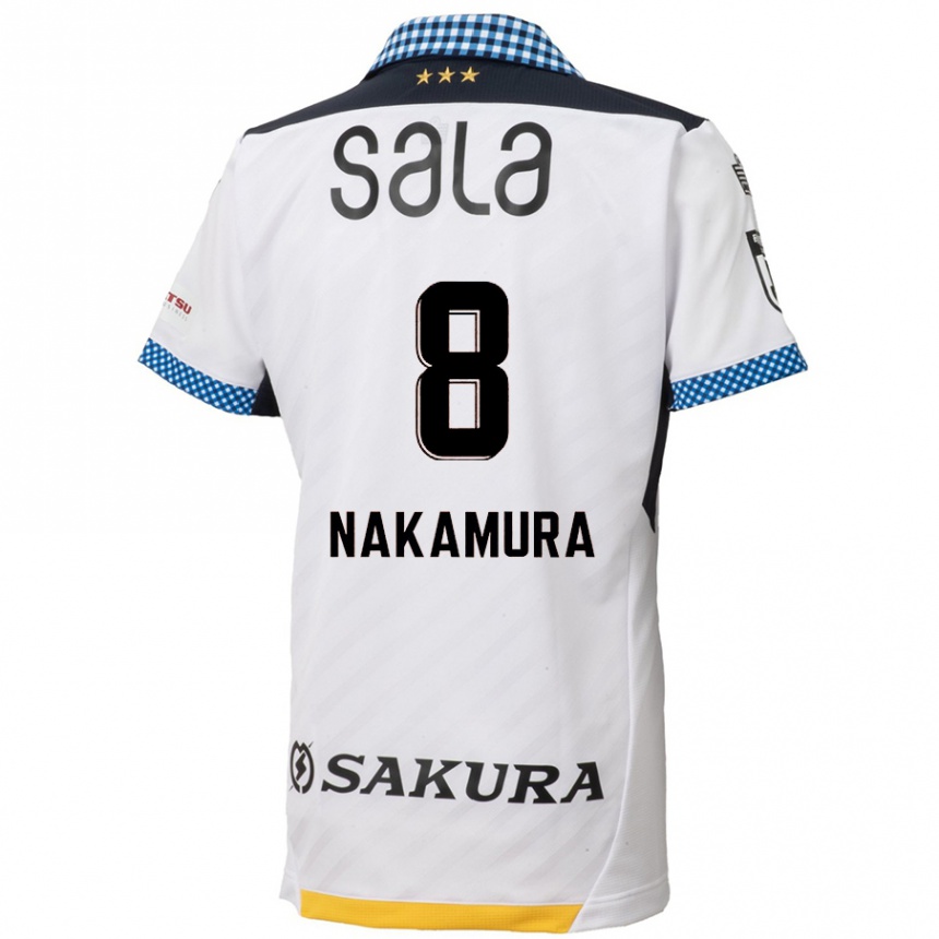 Enfant Football Maillot Shunta Nakamura #8 Blanc Noir Tenues Extérieur 2024/25