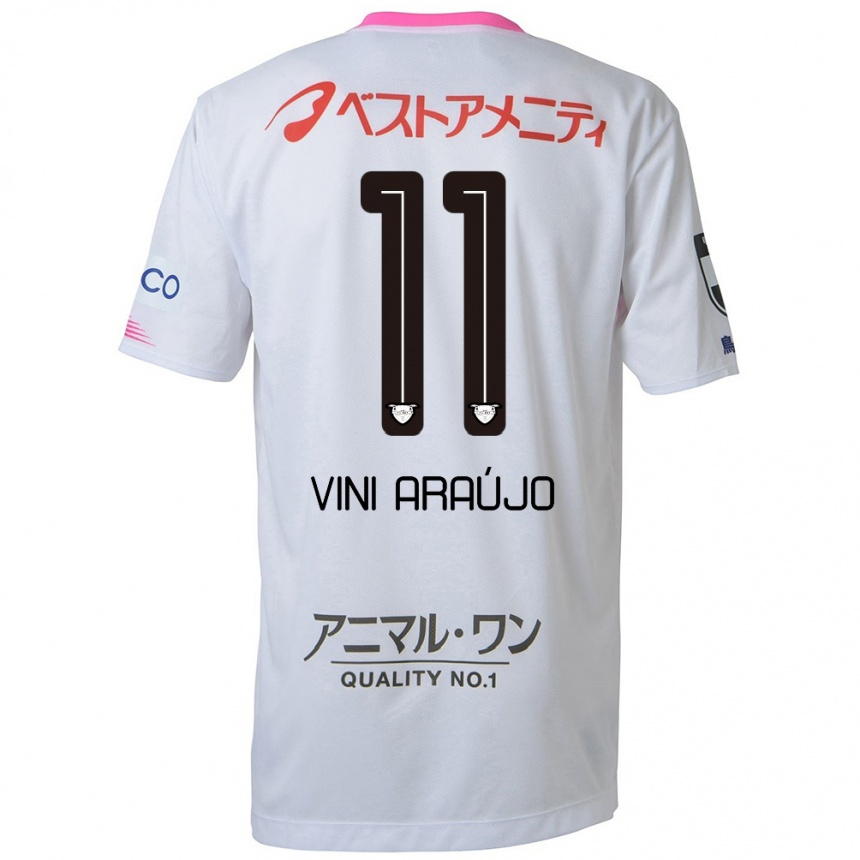 Enfant Football Maillot Vinícius Araújo #11 Blanc Bleu Rose Tenues Extérieur 2024/25