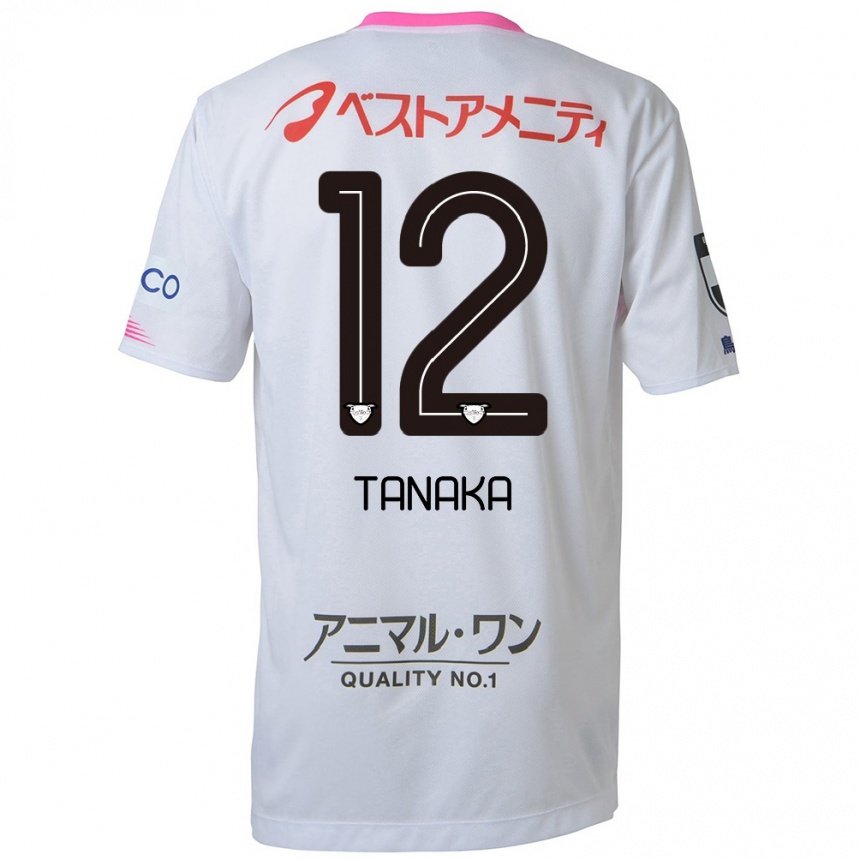 Enfant Football Maillot Kosei Tanaka #12 Blanc Bleu Rose Tenues Extérieur 2024/25