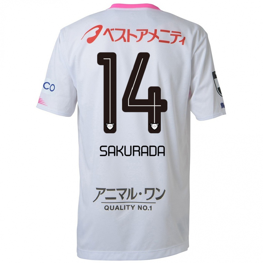 Enfant Football Maillot Ryu Sakurada #14 Blanc Bleu Rose Tenues Extérieur 2024/25