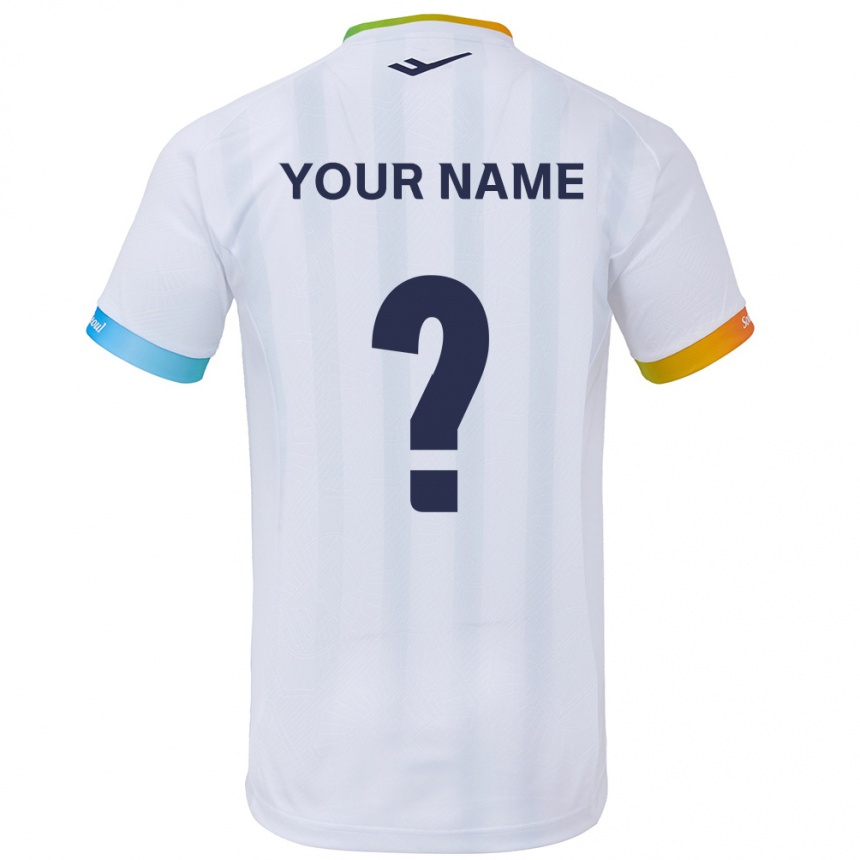 Enfant Football Maillot Votre Nom #0 Blanc Bleu Tenues Extérieur 2024/25