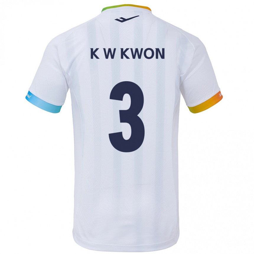 Enfant Football Maillot Wan-Kyu Kwon #3 Blanc Bleu Tenues Extérieur 2024/25