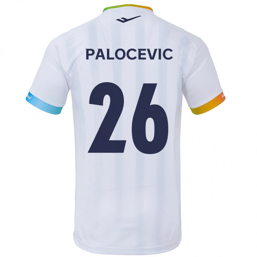 Enfant Football Maillot Aleksandar Palocevic #26 Blanc Bleu Tenues Extérieur 2024/25