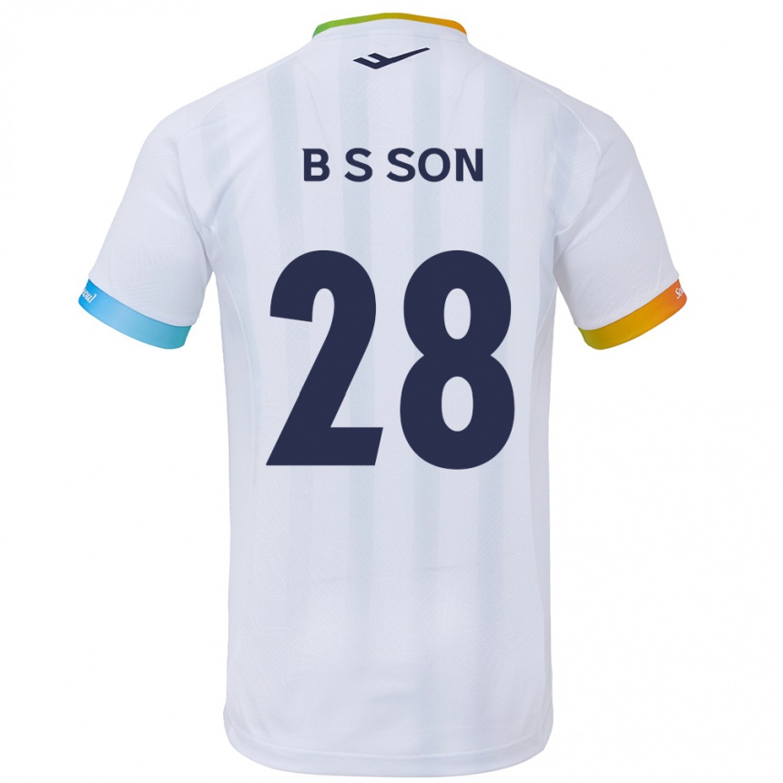 Enfant Football Maillot Seung-Beom Son #28 Blanc Bleu Tenues Extérieur 2024/25