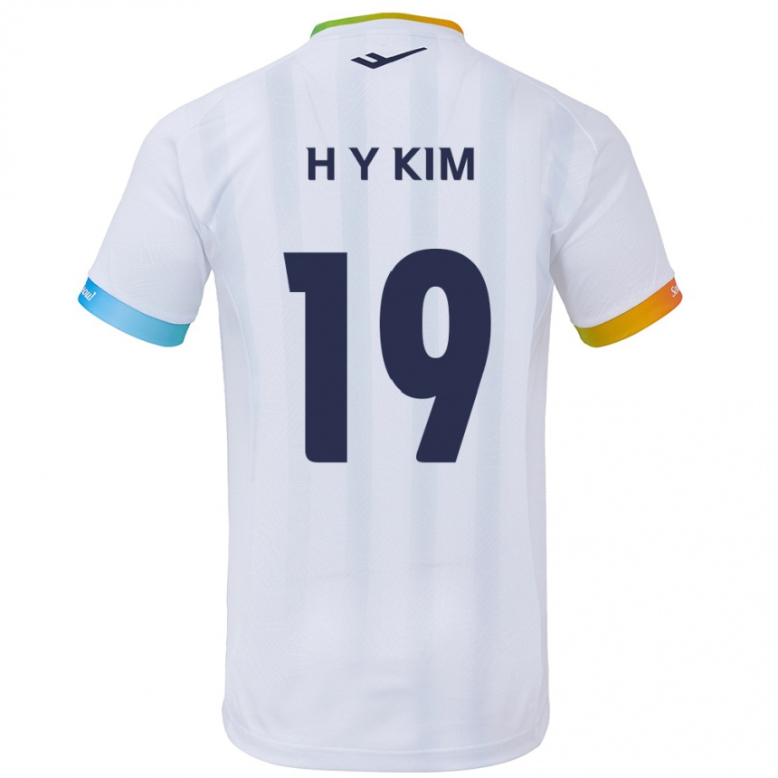 Enfant Football Maillot Yong-Hyuk Kim #19 Blanc Bleu Tenues Extérieur 2024/25