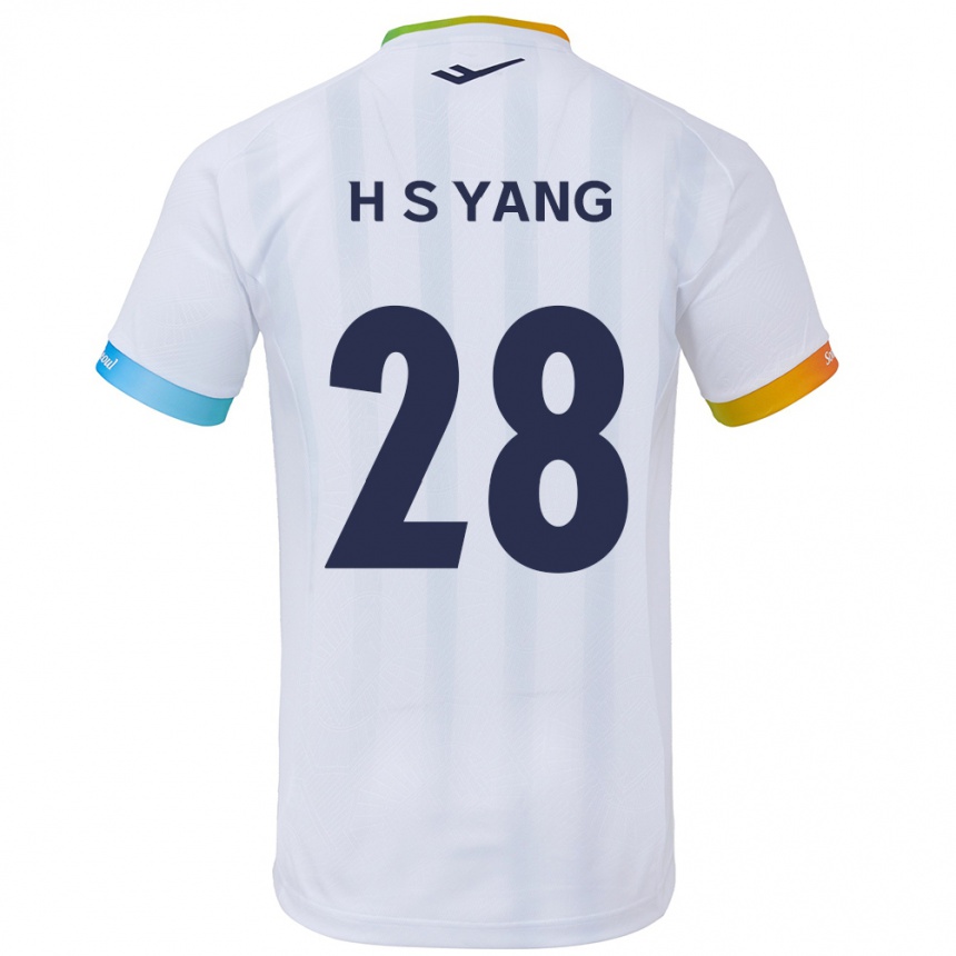 Enfant Football Maillot Seung-Hyeon Yang #28 Blanc Bleu Tenues Extérieur 2024/25