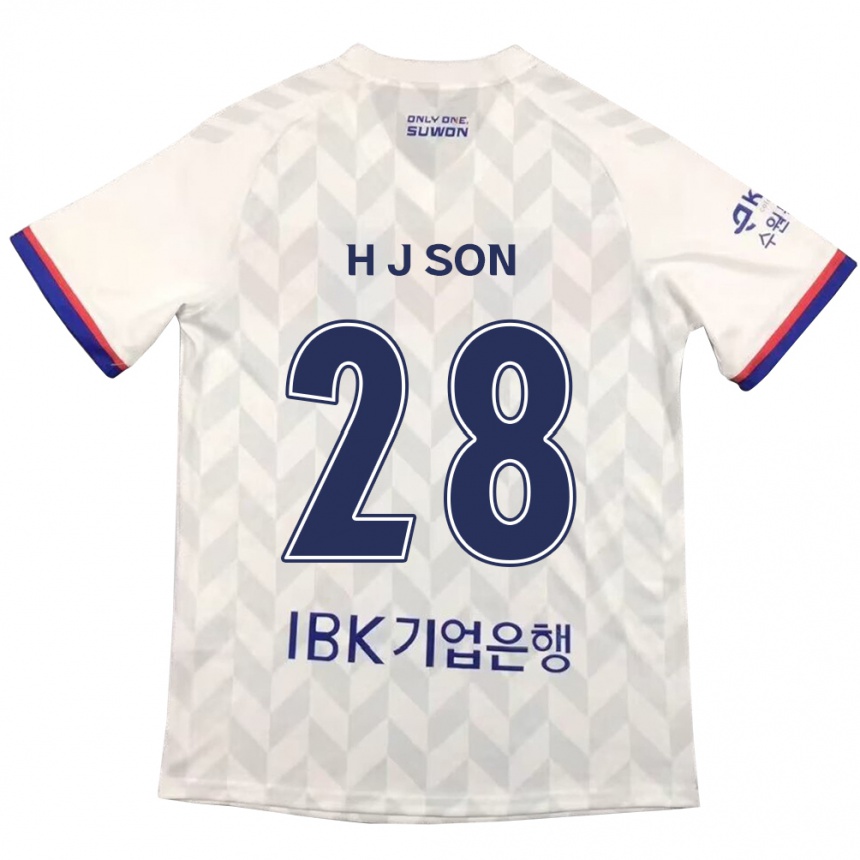 Enfant Football Maillot Jun-Ho Son #28 Blanc Bleu Tenues Extérieur 2024/25