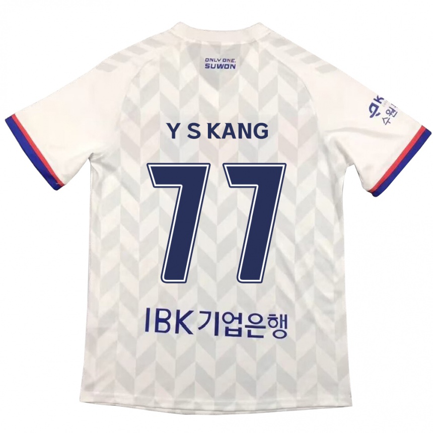 Enfant Football Maillot Sang-Yun Kang #77 Blanc Bleu Tenues Extérieur 2024/25