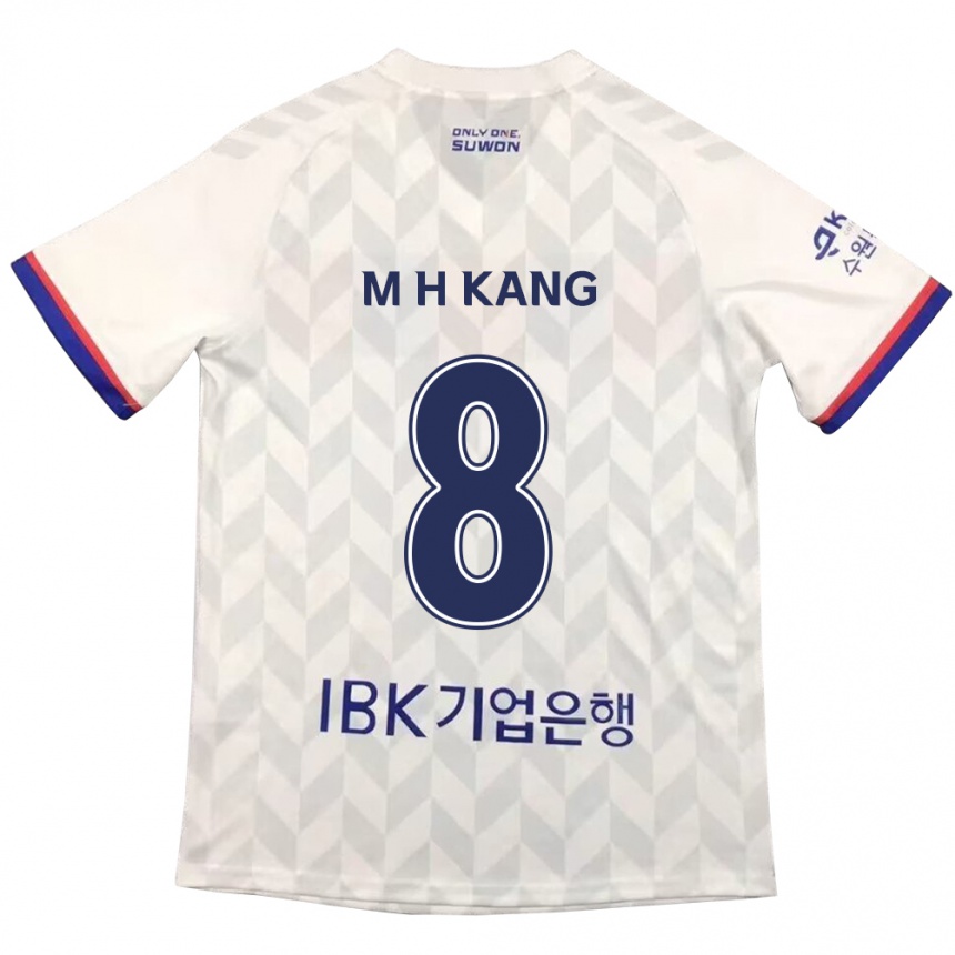 Enfant Football Maillot Ho-Min Kang #8 Blanc Bleu Tenues Extérieur 2024/25