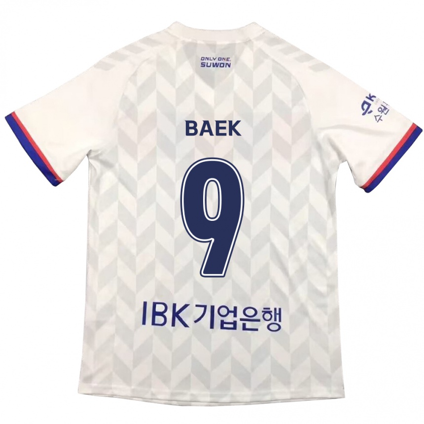 Enfant Football Maillot Kyeong Baek #9 Blanc Bleu Tenues Extérieur 2024/25