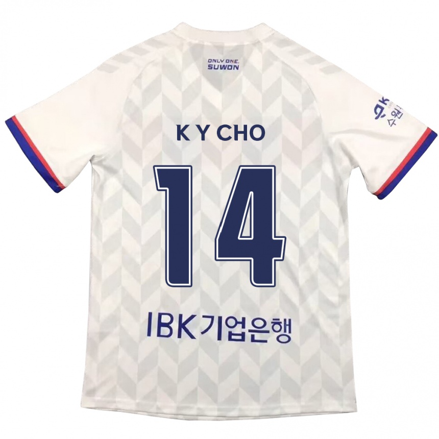 Enfant Football Maillot Yun-Kwon Cho #14 Blanc Bleu Tenues Extérieur 2024/25