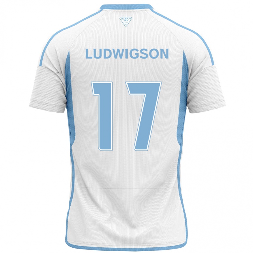 Enfant Football Maillot Gustav Ludwigson #17 Blanc Bleu Tenues Extérieur 2024/25