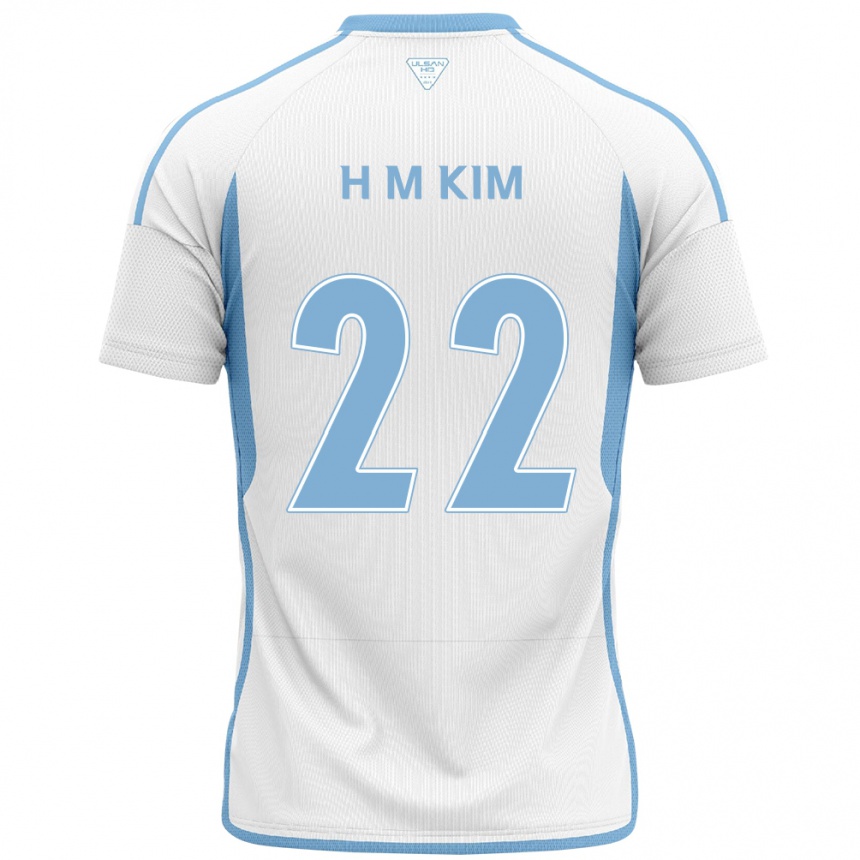 Enfant Football Maillot Min-Hyuk Kim #22 Blanc Bleu Tenues Extérieur 2024/25