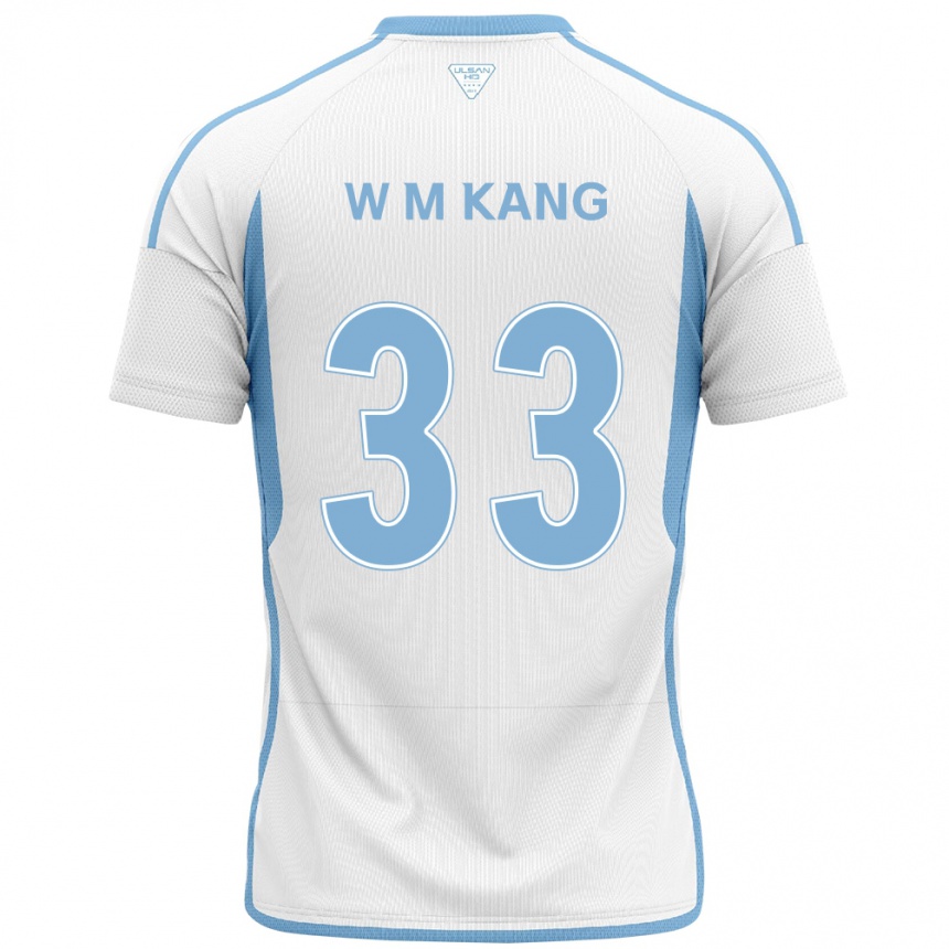 Enfant Football Maillot Min-Woo Kang #33 Blanc Bleu Tenues Extérieur 2024/25