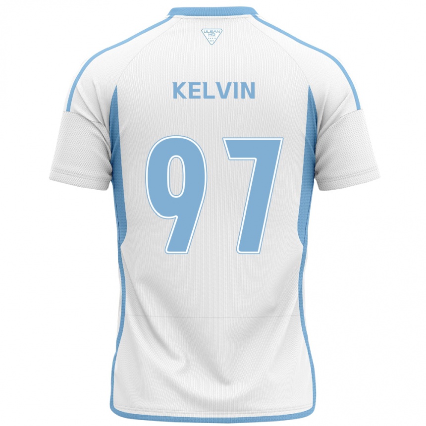 Enfant Football Maillot Kelvin #97 Blanc Bleu Tenues Extérieur 2024/25