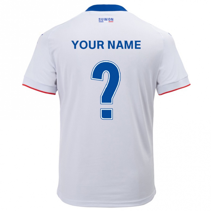 Enfant Football Maillot Votre Nom #0 Blanc Bleu Tenues Extérieur 2024/25