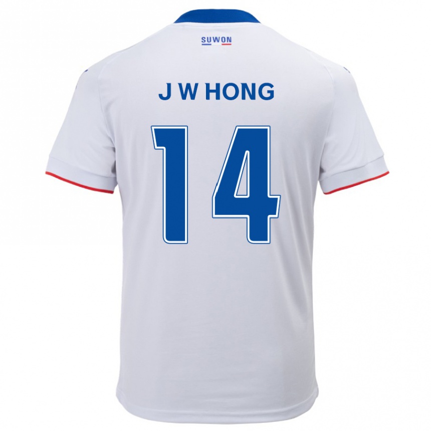 Enfant Football Maillot Won-Jin Hong #14 Blanc Bleu Tenues Extérieur 2024/25