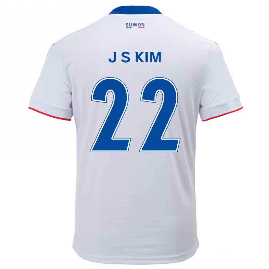 Enfant Football Maillot Sang-Jun Kim #22 Blanc Bleu Tenues Extérieur 2024/25