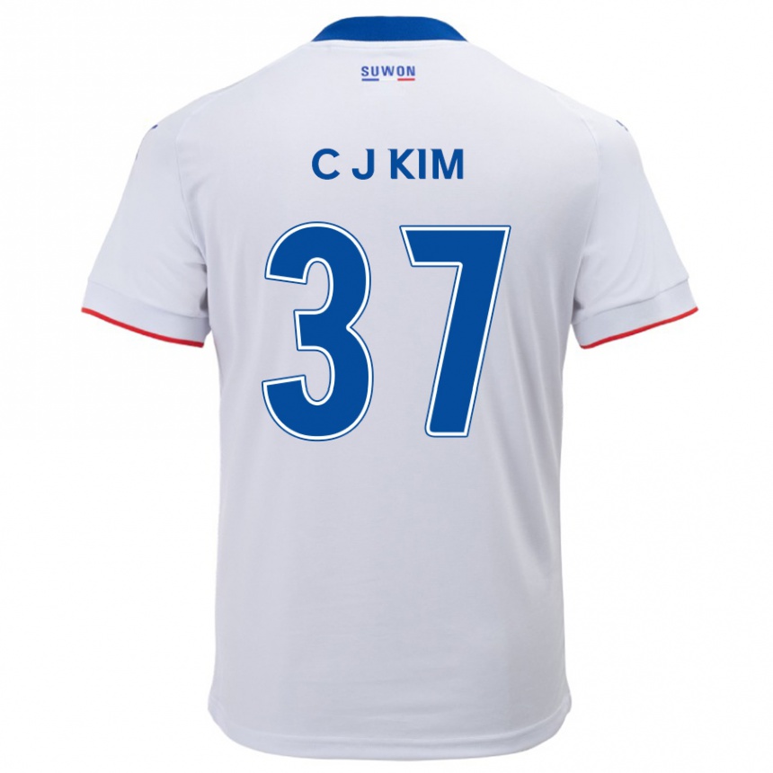 Enfant Football Maillot Joo-Chan Kim #37 Blanc Bleu Tenues Extérieur 2024/25