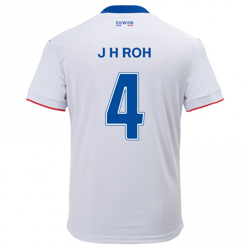 Enfant Football Maillot Hyun-Jun Roh #4 Blanc Bleu Tenues Extérieur 2024/25