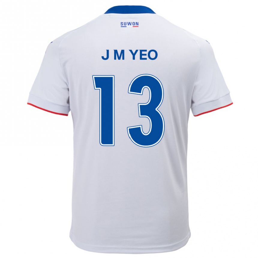 Enfant Football Maillot Min-Jun Yeo #13 Blanc Bleu Tenues Extérieur 2024/25