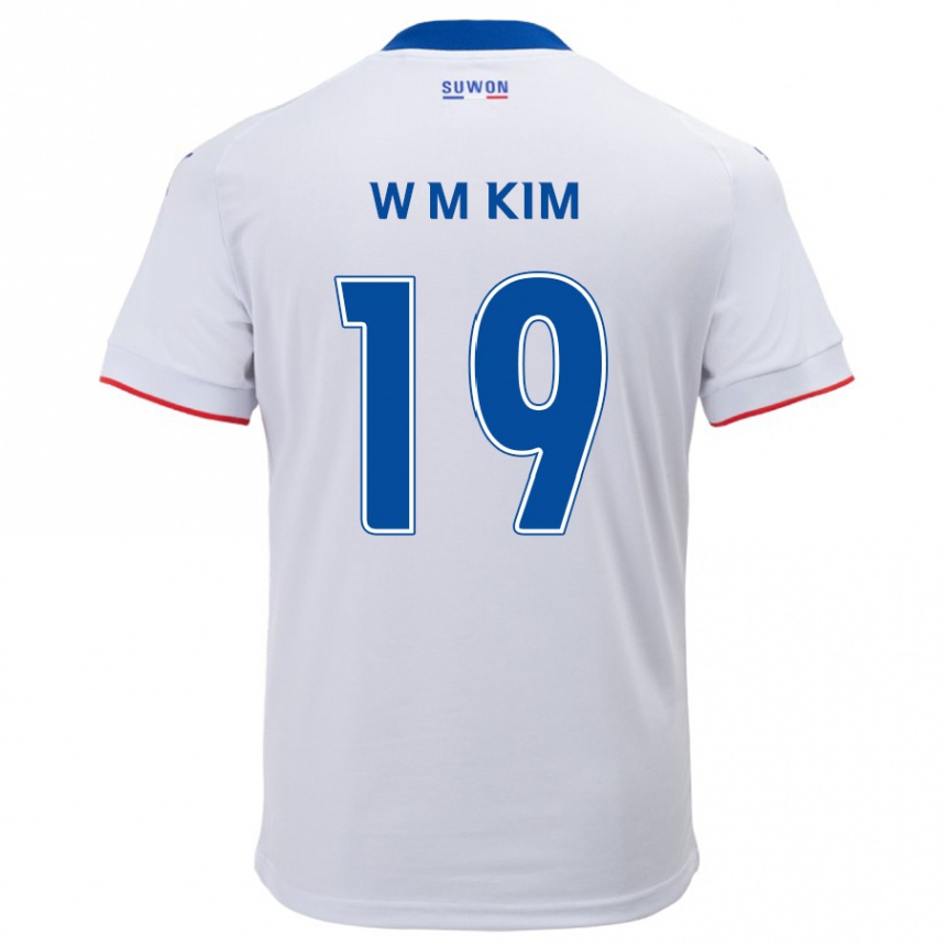 Enfant Football Maillot Min-Woo Kim #19 Blanc Bleu Tenues Extérieur 2024/25