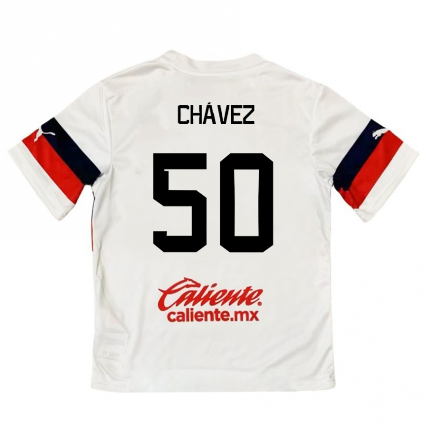 Enfant Football Maillot Mateo Chávez #50 Blanc Rouge Tenues Extérieur 2024/25