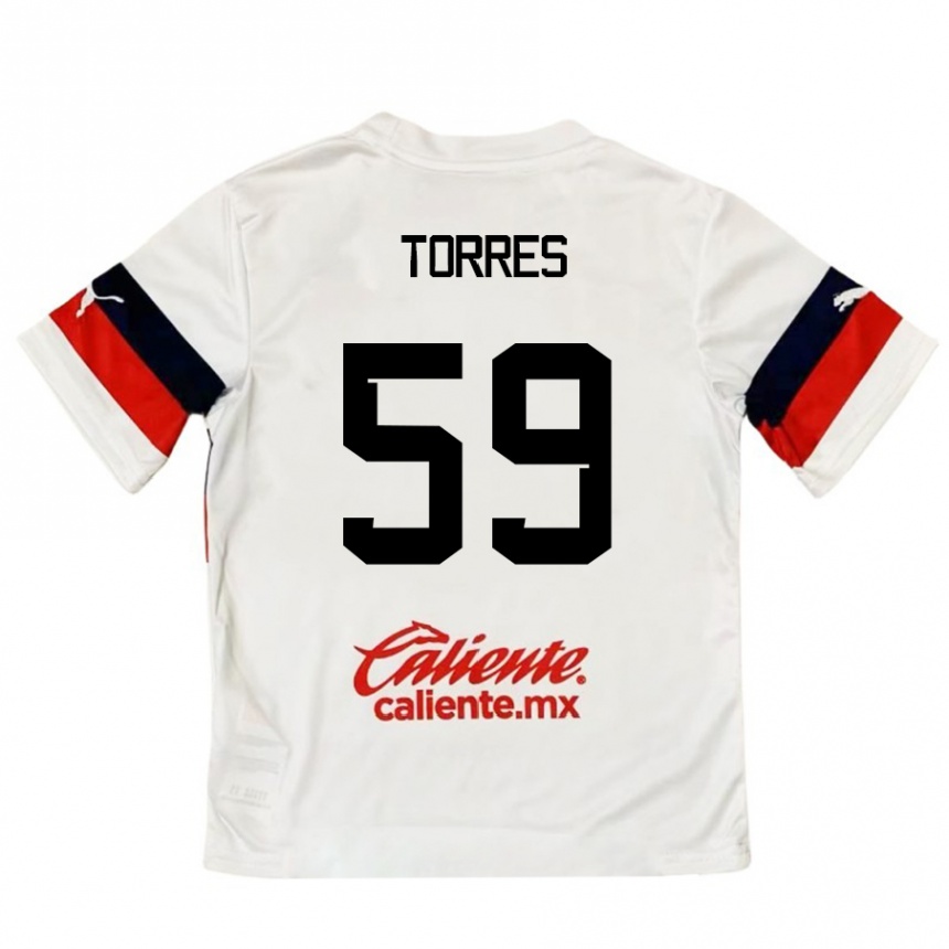 Enfant Football Maillot Christian Torres #59 Blanc Rouge Tenues Extérieur 2024/25