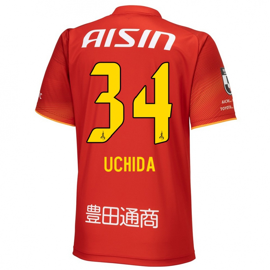 Homme Football Maillot Takuya Uchida #34 Rouge Blanc Jaune Tenues Domicile 2024/25