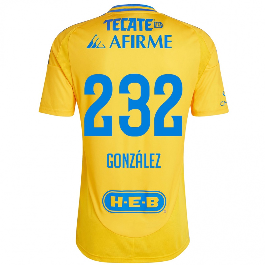 Homme Football Maillot César González #232 Or Jaune Tenues Domicile 2024/25