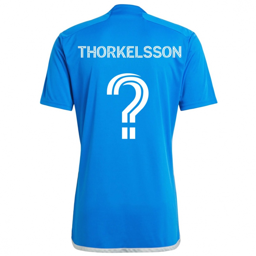 Homme Football Maillot Róbert Orri Thorkelsson #0 Bleu Blanc Tenues Domicile 2024/25