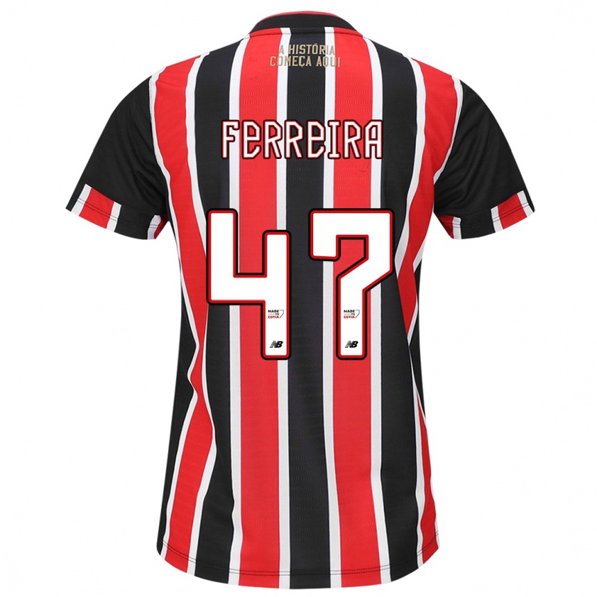 Homme Football Maillot Ferreira #47 Noir Rouge Blanc Tenues Extérieur 2024/25