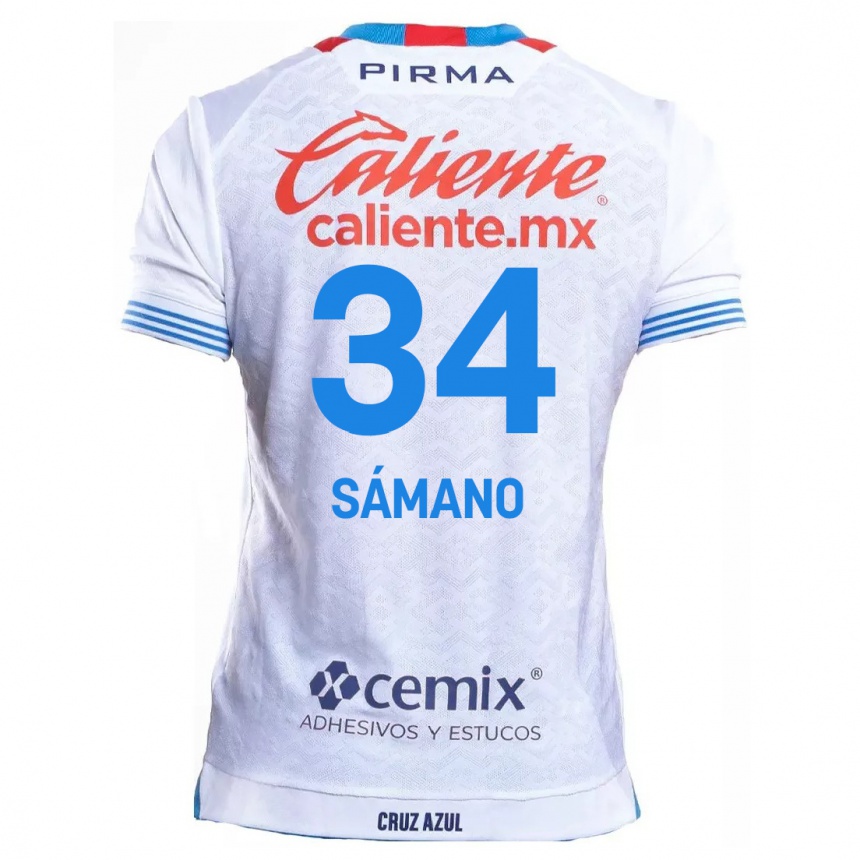 Homme Football Maillot Leonardo Sámano #34 Blanc Bleu Tenues Extérieur 2024/25