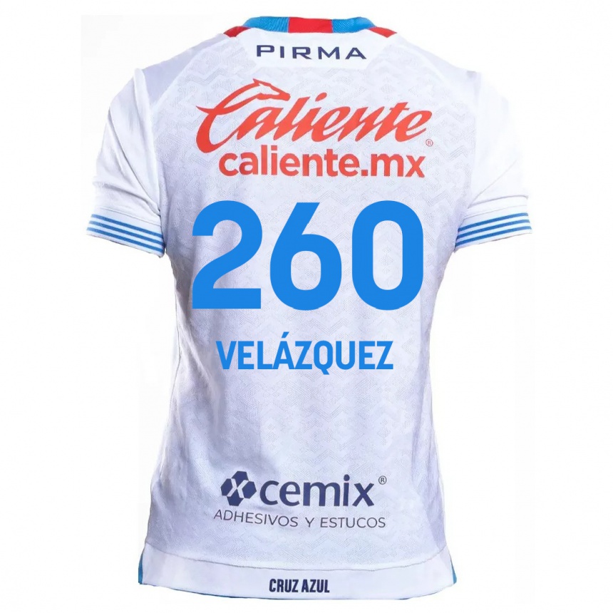 Homme Football Maillot Víctor Velázquez #260 Blanc Bleu Tenues Extérieur 2024/25